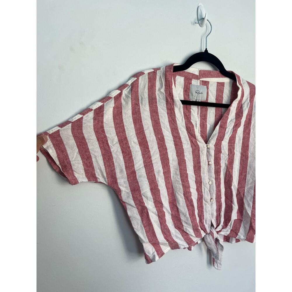 Rails Striped Button Front Shirt‎ Women XS Red White Linen Tie Hem Summer - Picture 4 of 7